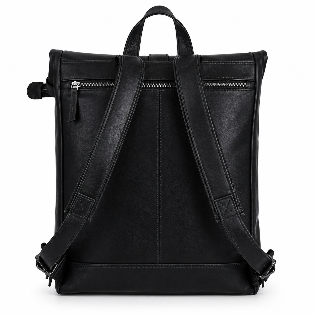 Glossy Black synthetic Leather Backpack for Men & Women β Stylish Roll-Top Laptop Travel Bag