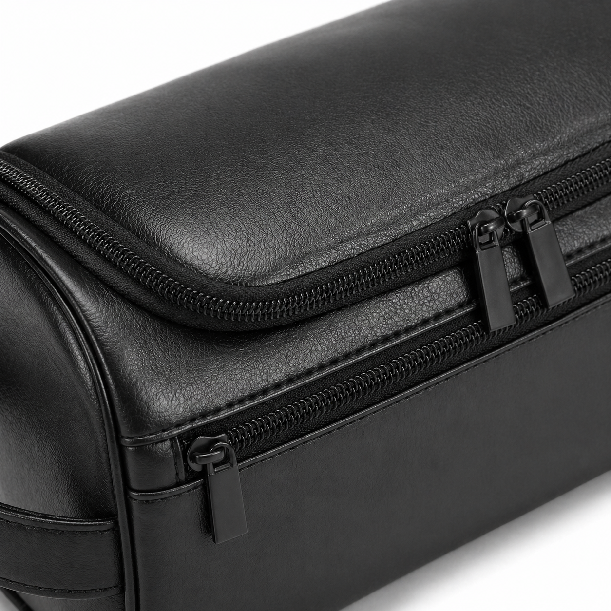 Premium Black synthetic Leather Toiletry Bag for Men & Women – Travel Dopp Kit Organizer with Double Zipper & Side Handle