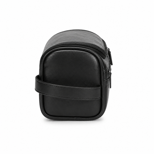 Premium Black synthetic Leather Toiletry Bag for Men & Women – Travel Dopp Kit Organizer with Double Zipper & Side Handle