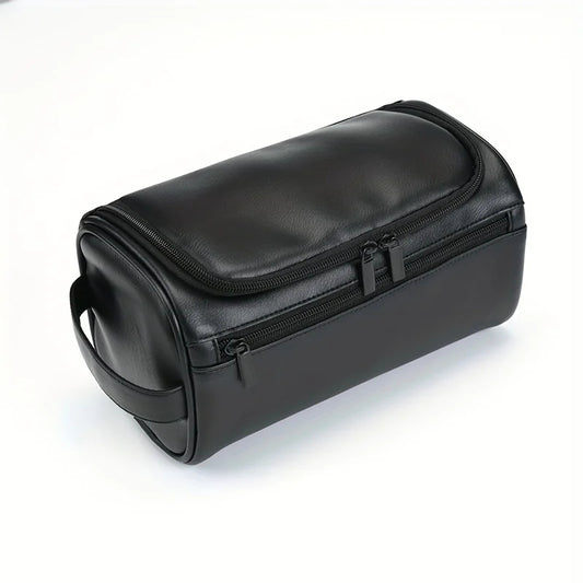 Vintage Brown synthetic Leather Toiletry Bag for Men & Women – Travel Dopp Kit Organizer with Double Zipper & Side Handle
