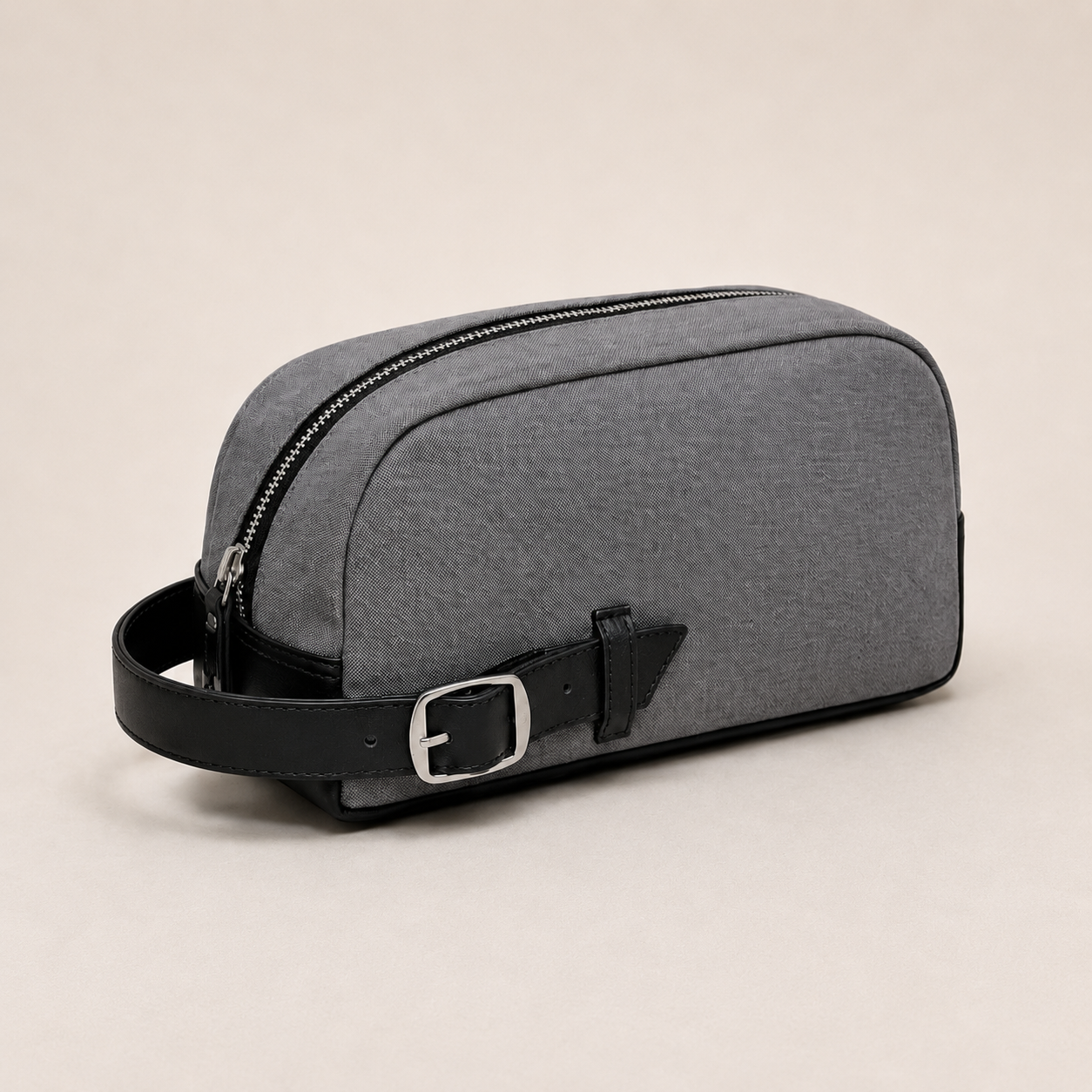 Travel toiletry bag – canvas & synthetic leather dopp kit front view