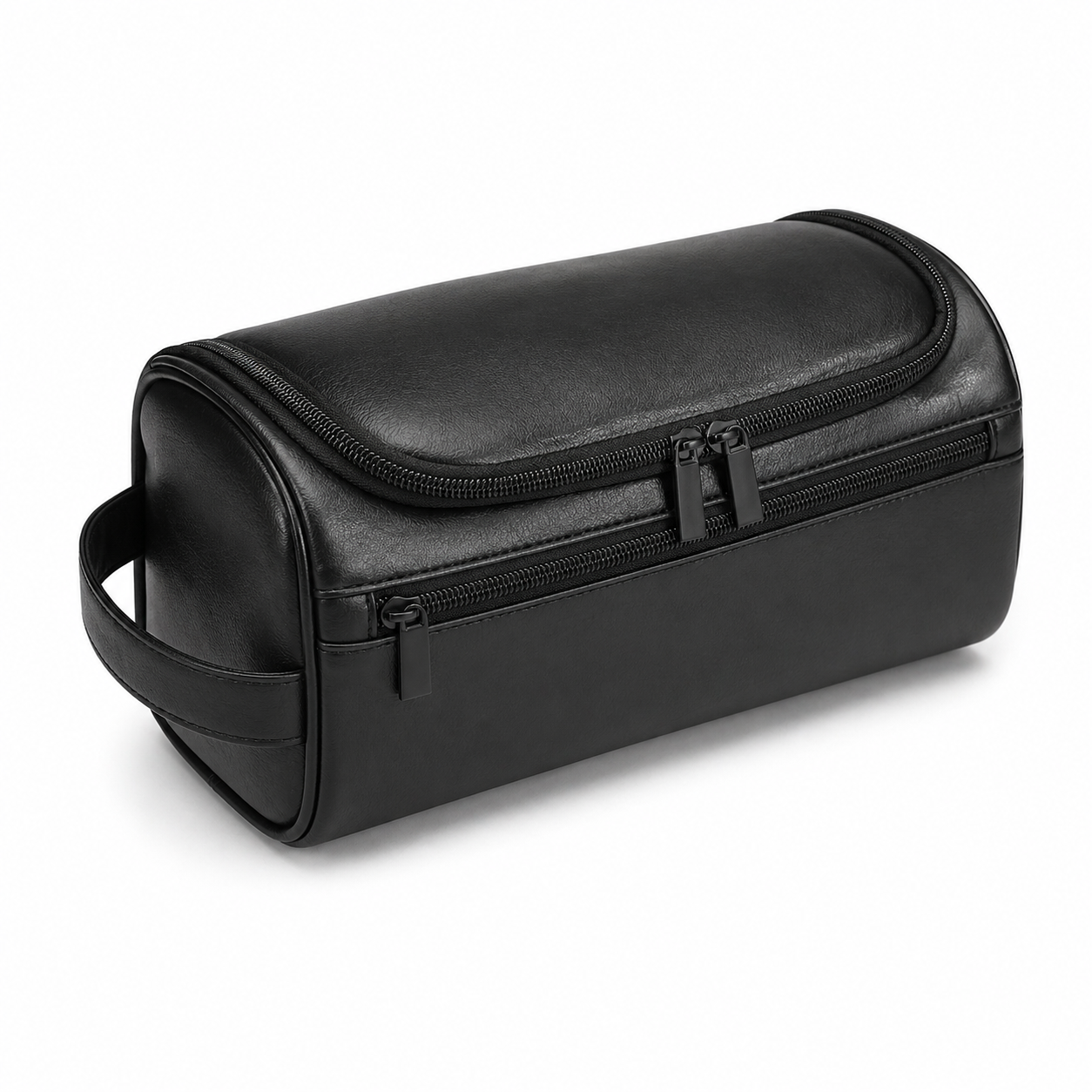 Premium Black synthetic Leather Toiletry Bag for Men & Women – Travel Dopp Kit Organizer with Double Zipper & Side Handle