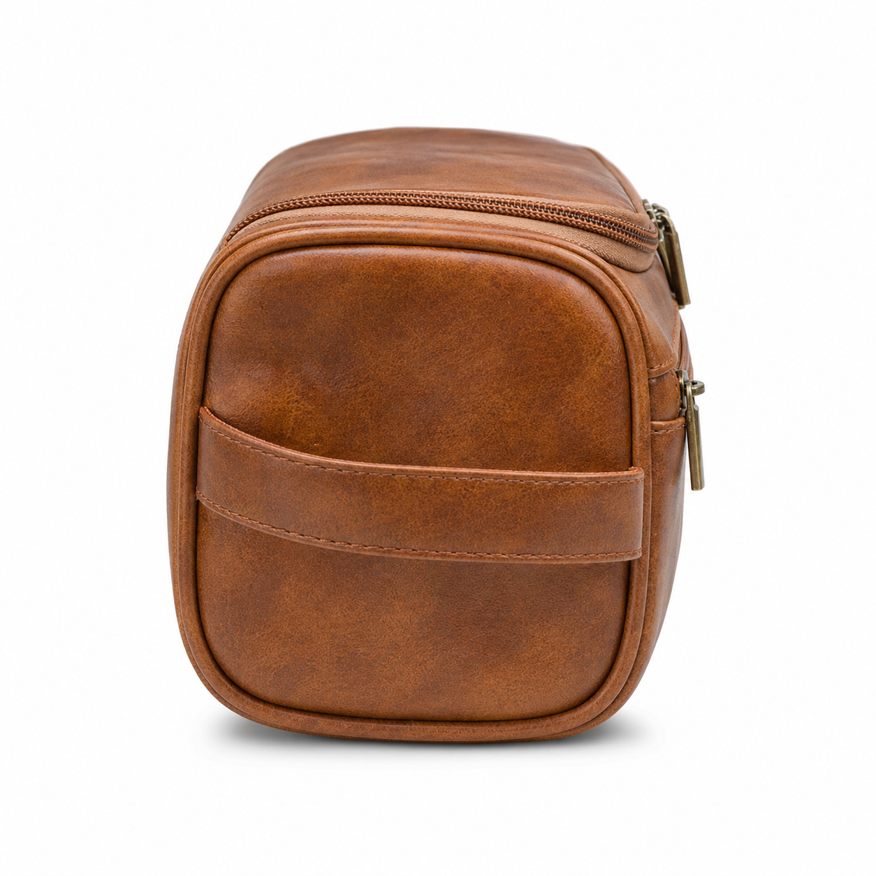 Vintage Brown synthetic Leather Toiletry Bag for Men & Women – Travel Dopp Kit Organizer with Double Zipper & Side Handle