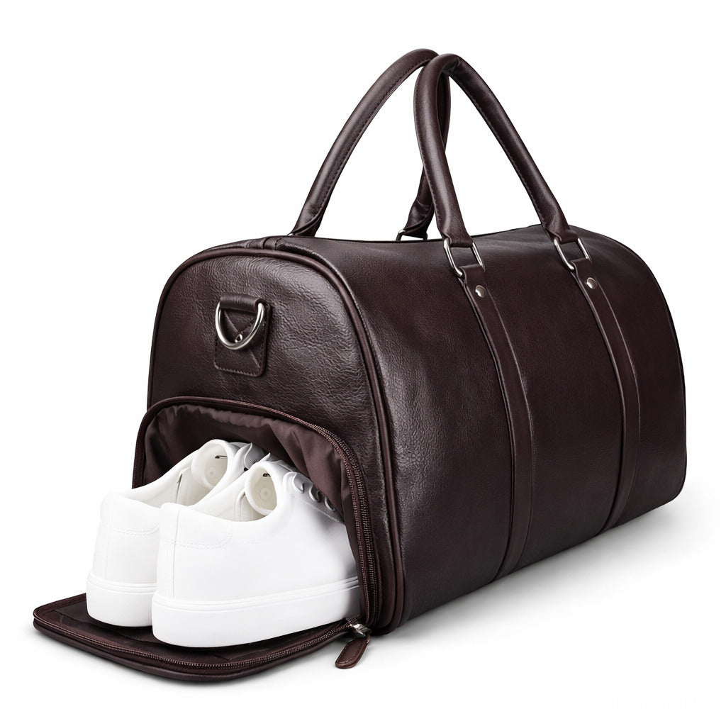 Premium synthetic Leather Duffel Bag – Travel & Weekender Carry (Shoe Compartment)