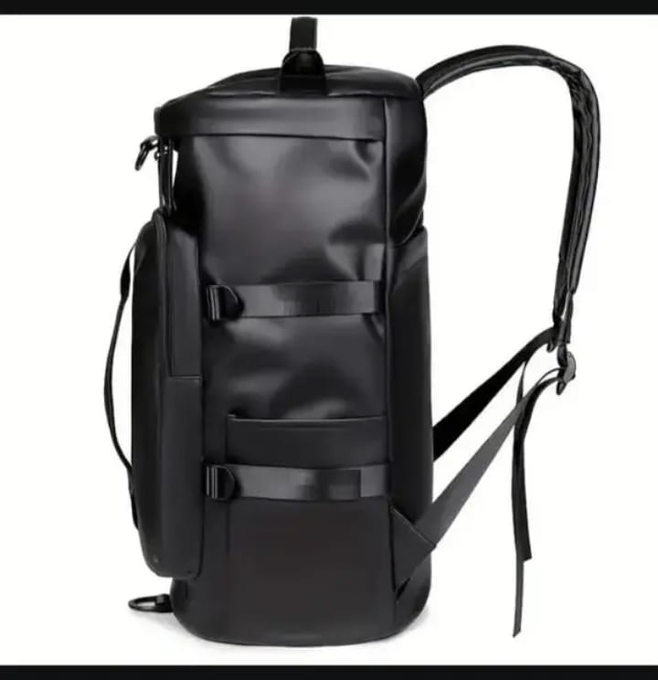 3-in-1 duffel backpack shoe compartment with white sneakers inside