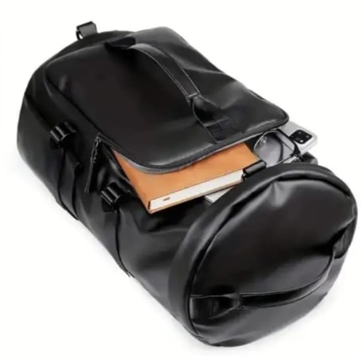 3-in-1 duffel backpack in black – collage of carry styles and grey color variant