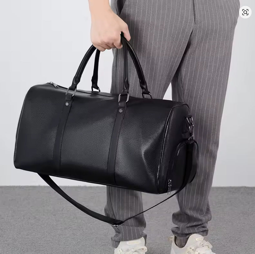 Premium Black synthetic  Leather Duffel Bag for Men & Women – Travel Weekender Bag with Shoulder Strap & Top Handles