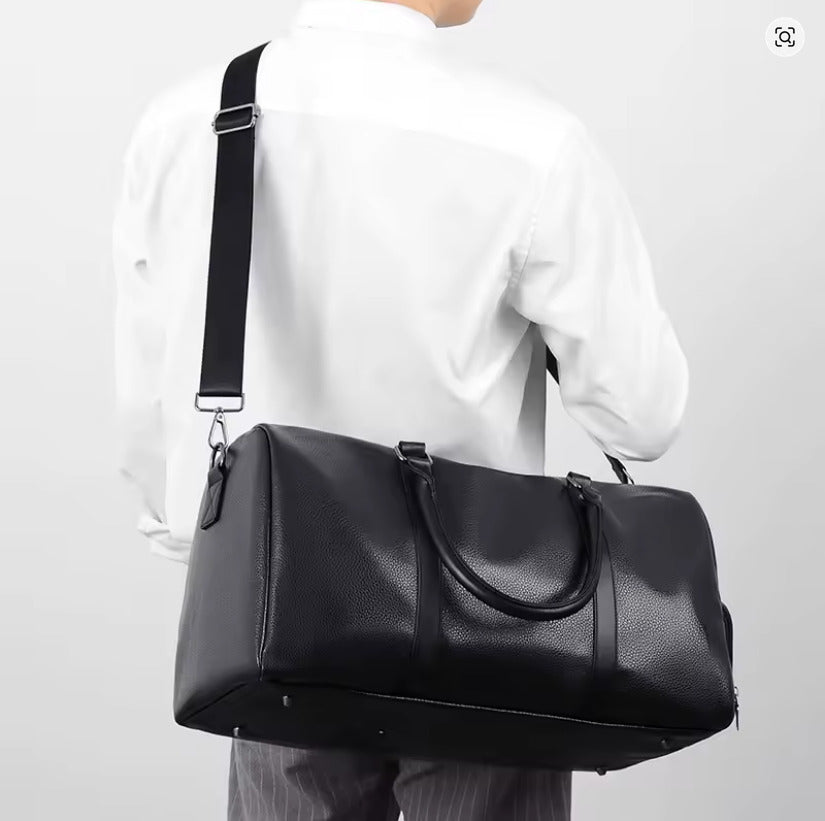 Premium Black synthetic  Leather Duffel Bag for Men & Women – Travel Weekender Bag with Shoulder Strap & Top Handles