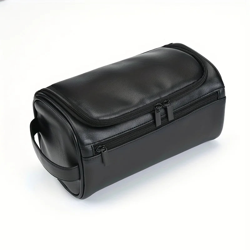 Vintage Brown synthetic Leather Toiletry Bag for Men & Women – Travel Dopp Kit Organizer with Double Zipper & Side Handle