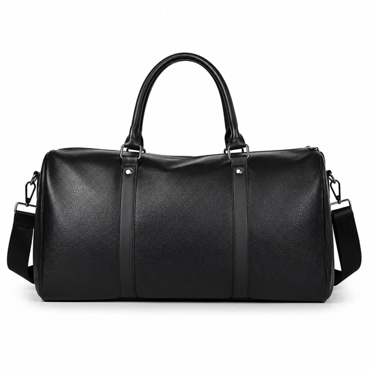 Premium Black synthetic  Leather Duffel Bag for Men & Women – Travel Weekender Bag with Shoulder Strap & Top Handles