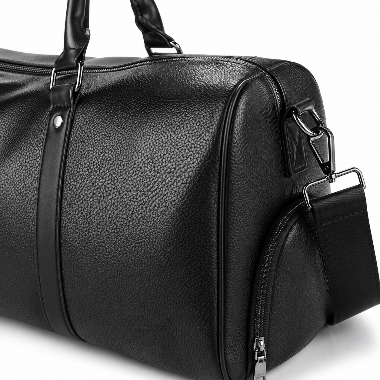Premium Black synthetic  Leather Duffel Bag for Men & Women – Travel Weekender Bag with Shoulder Strap & Top Handles