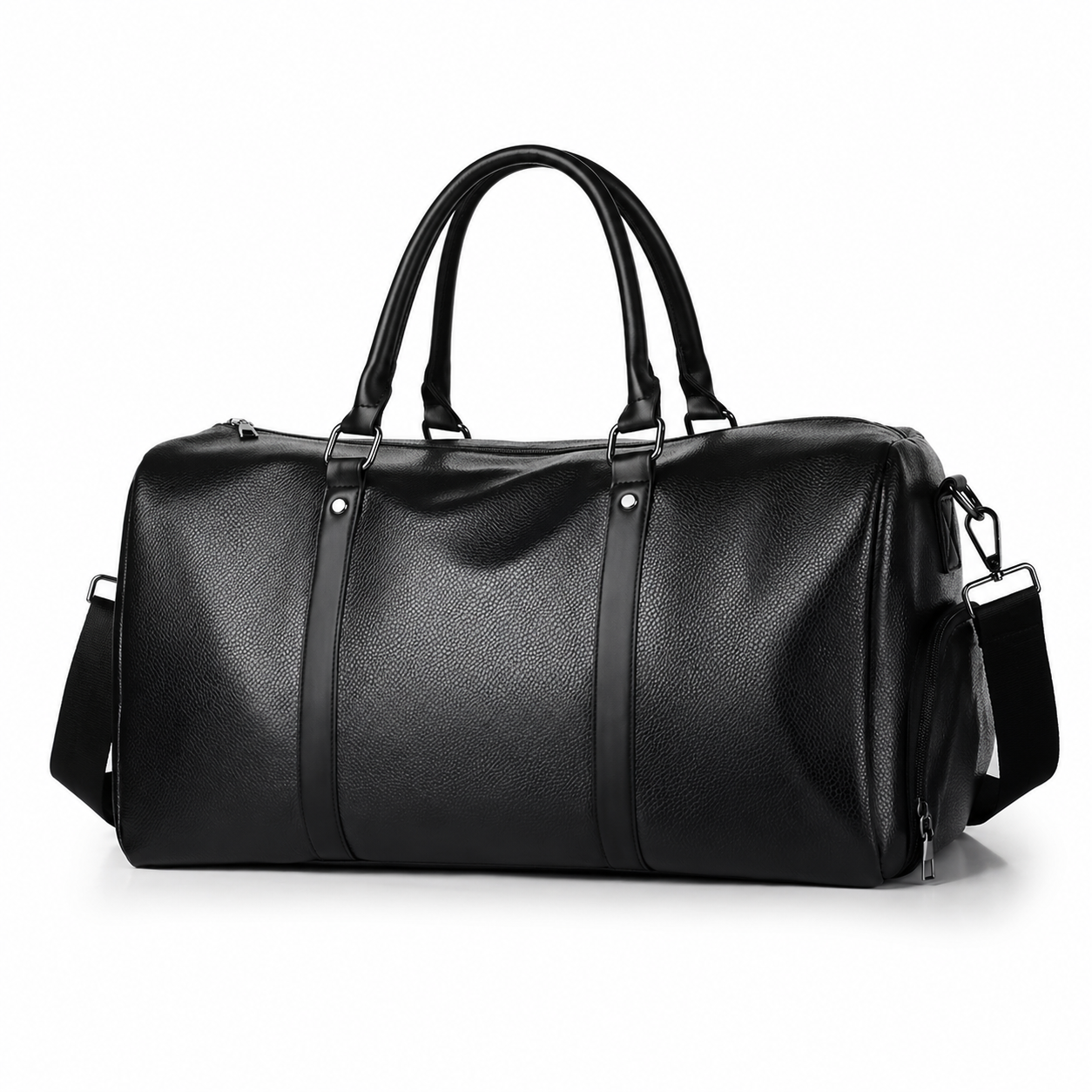 Premium Black synthetic  Leather Duffel Bag for Men & Women – Travel Weekender Bag with Shoulder Strap & Top Handles
