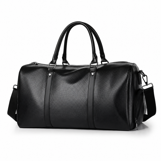 Premium Black synthetic  Leather Duffel Bag for Men & Women – Travel Weekender Bag with Shoulder Strap & Top Handles
