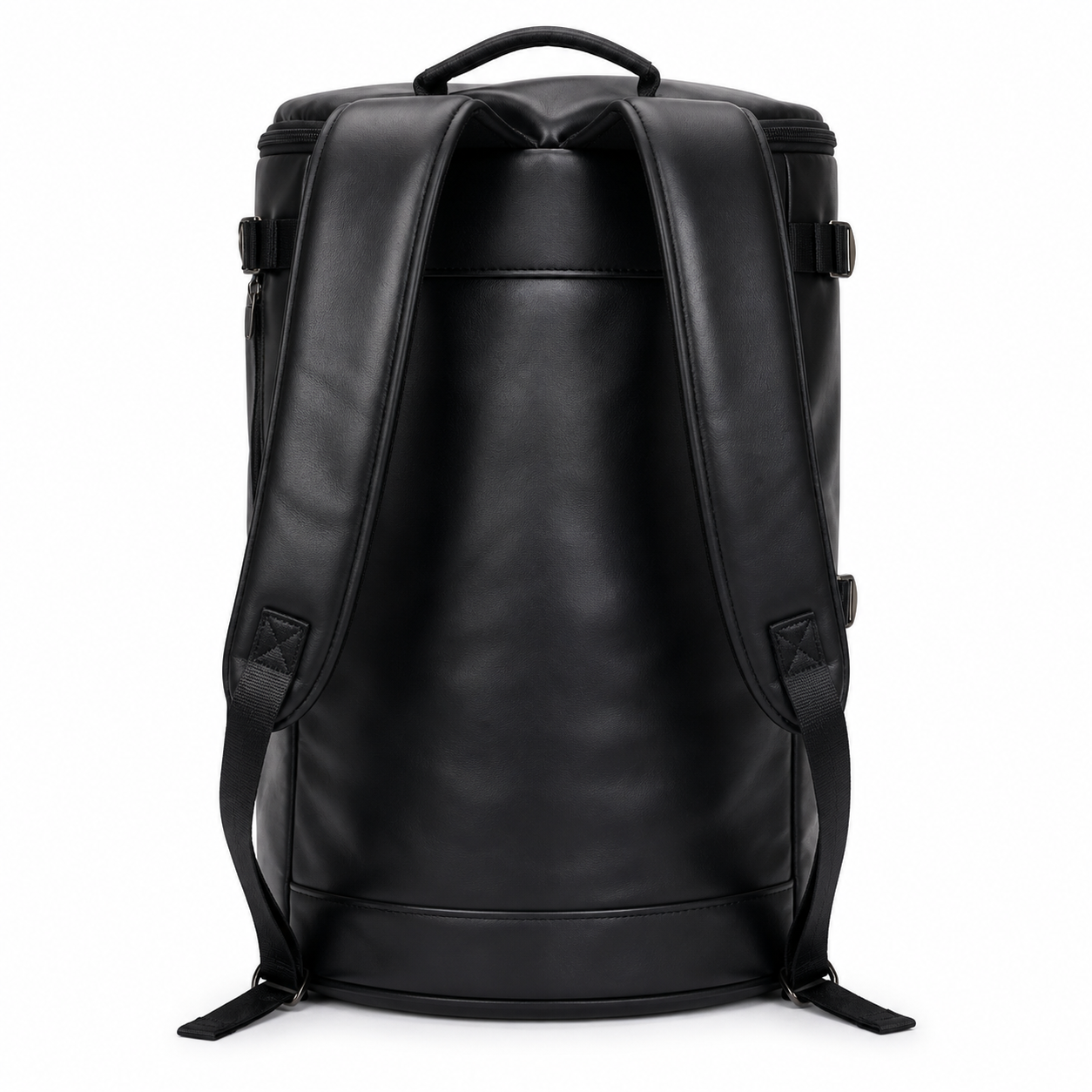 Black synthetic Leather Travel Backpack | Stylish Cylinder Duffel Bag for Men & Women
