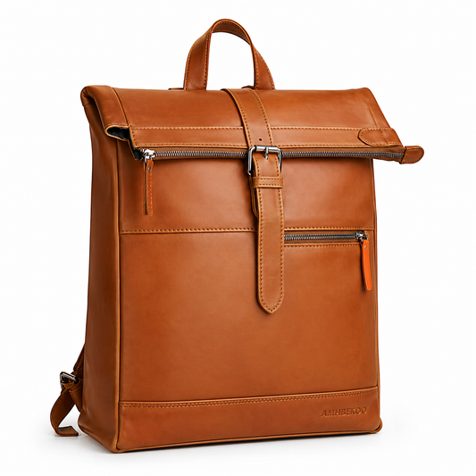 Glossy Black synthetic Leather Brown for Men & Women – Stylish Roll-Top Laptop Travel Bag