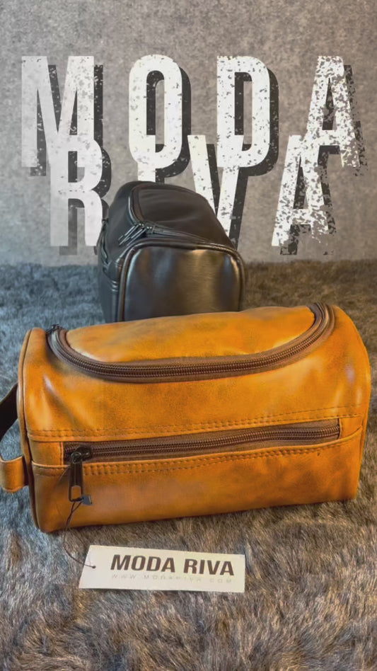Black synthetic Leather Toiletry Bag – Travel Dopp Kit
